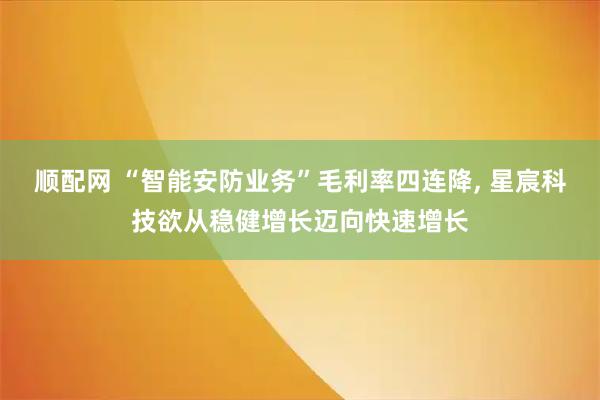 顺配网 “智能安防业务”毛利率四连降, 星宸科技欲从稳健增长迈向快速增长